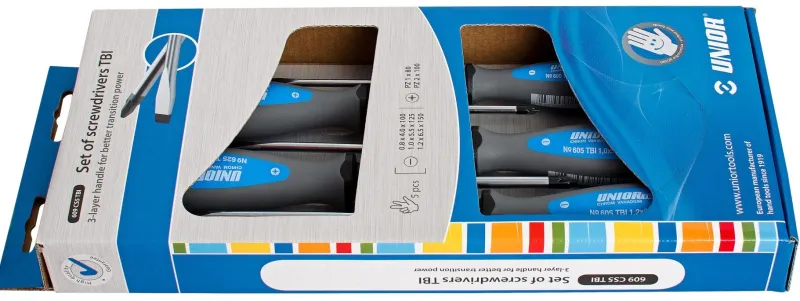 UNIOR Jeu de 5 tournevis plats et Pozidriv