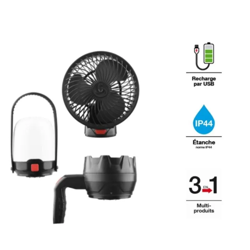Clearance XANLITE Kit 3 en 1 - ventilateur, lampe torche et lanterne LED noir