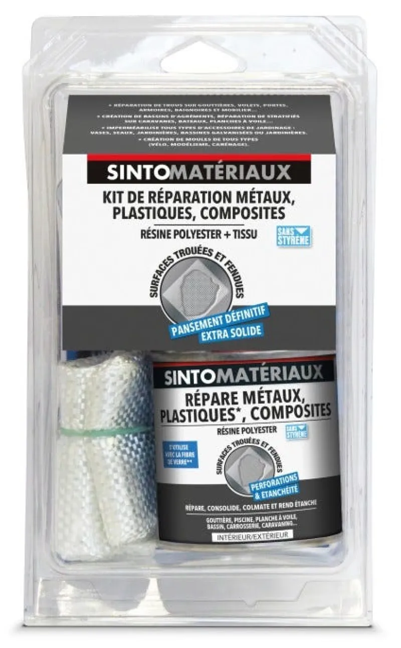 New SINTO Kit réparation résine 250ml + tissu 1/4m2