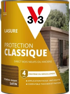 New V33 Lasure bois extérieur protection classique chêne moyen 5L