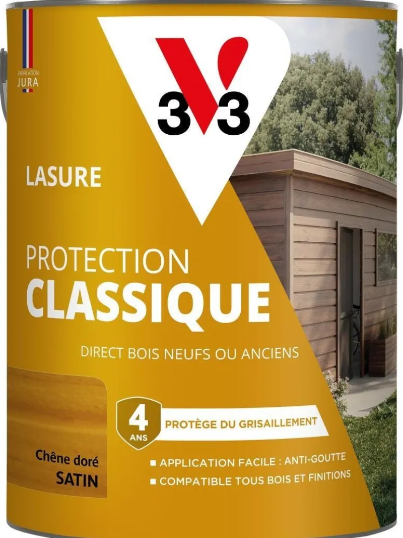 Best V33 Lasure bois extérieur protection classique chêne dore 5L