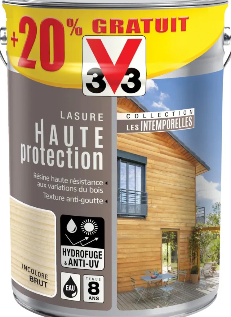 V33 Lasure haute protection 5L + 20% incolore brut