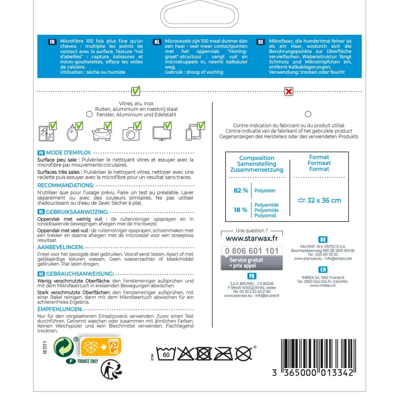 STARWAX Lavette microfibre spéciales vitres