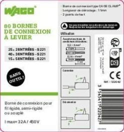New WAGO Lot de 80 bornes 2-3-5 entrées série 221