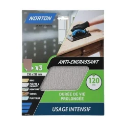 Clearance NORTON Lot de 3 feuilles de ponçage anti-encrassant 230x280mm G120