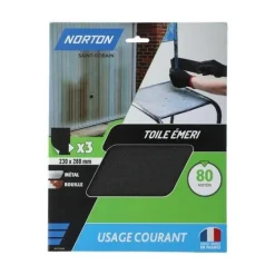 Outlet NORTON Lot de 3 feuilles de ponçage Toile Émeri 230x280mm Grain 80