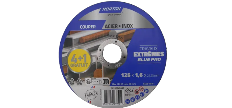 Clearance NORTON Lot de 4 meules Blue Pro 125 x 1,6 x 22,2 mm + 1 offerte