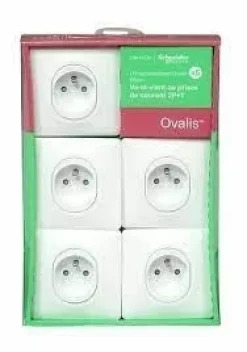 Hot SCHNEIDER Lot de 5 prises Ovalis 2 pôles avec plaque blanc + terre