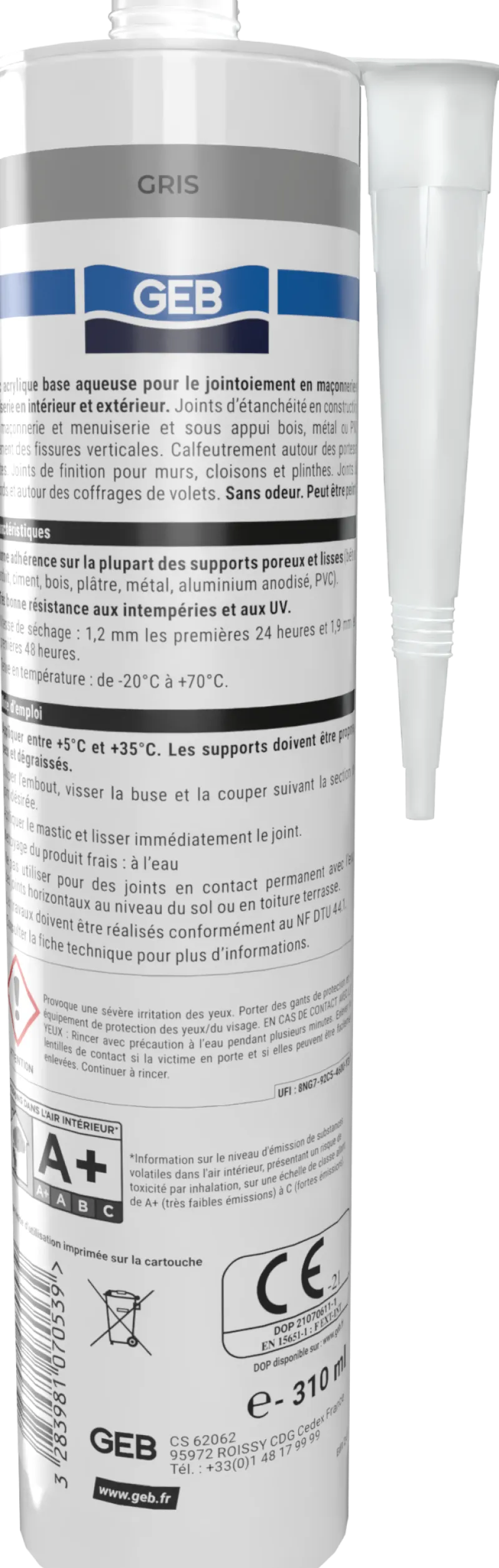 New GEB Mastic Acrybat joint maçonnerie et menuiserie 310 ml blanc