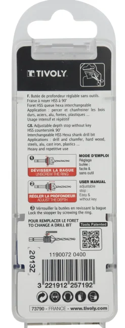 Hot TIVOLY Mèche et fraise 2en1 bois métaux, butée réglable