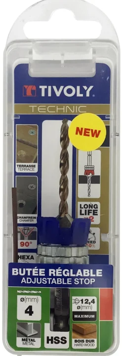 Hot TIVOLY Mèche et fraise 2en1 bois métaux, butée réglable