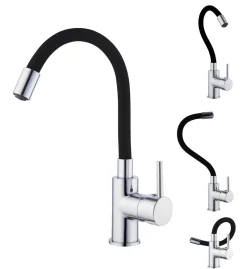 New EDOUARD ROUSSEAU Mitigeur lavabo Ilo mémoire de forme chromé noir ROUSSEAU