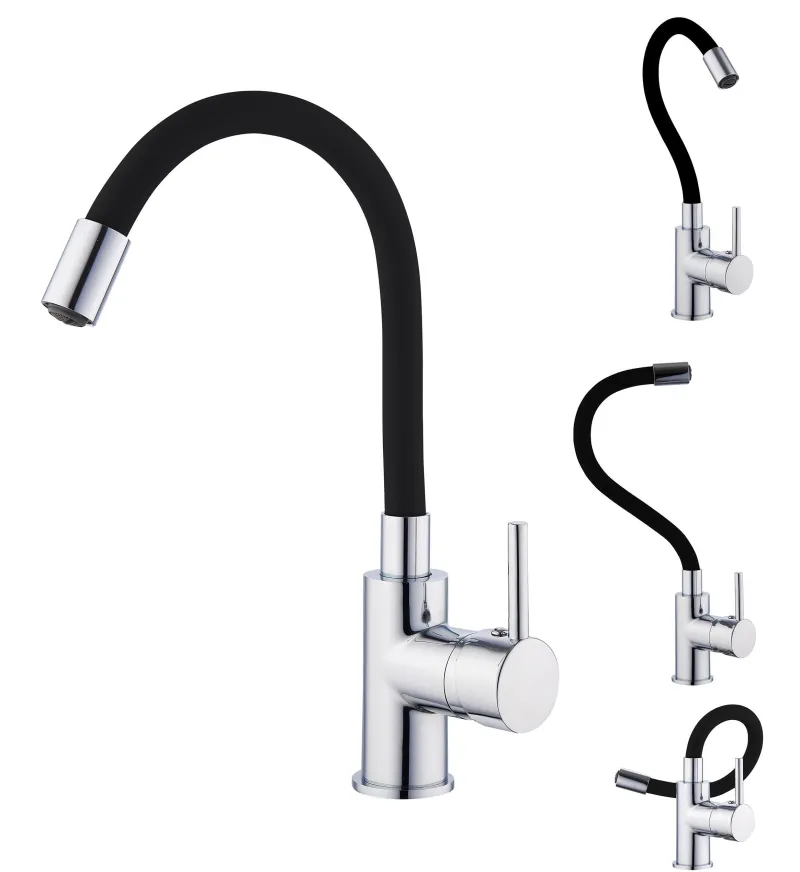 New EDOUARD ROUSSEAU Mitigeur lavabo Ilo mémoire de forme chromé noir ROUSSEAU