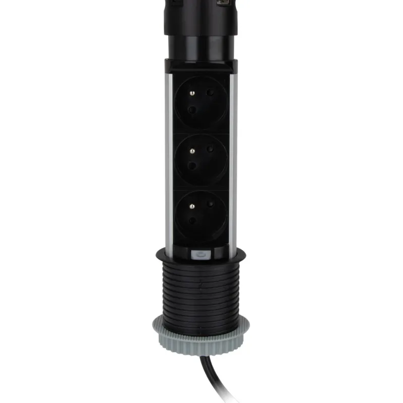 Sale OTIO Multiprise escamotable pop-up 3x16A + 2 USB 1,5m noir