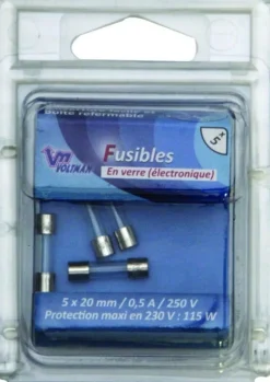 Sale VOLTMAN Pack 5 fusibles verre 5x20mm 0,5A