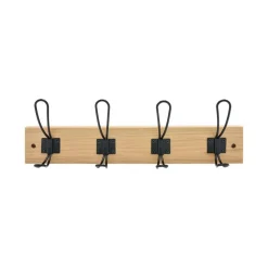 Best Patère rétro 4 têtes/4 crochets zamak noir plaque MDF chêne