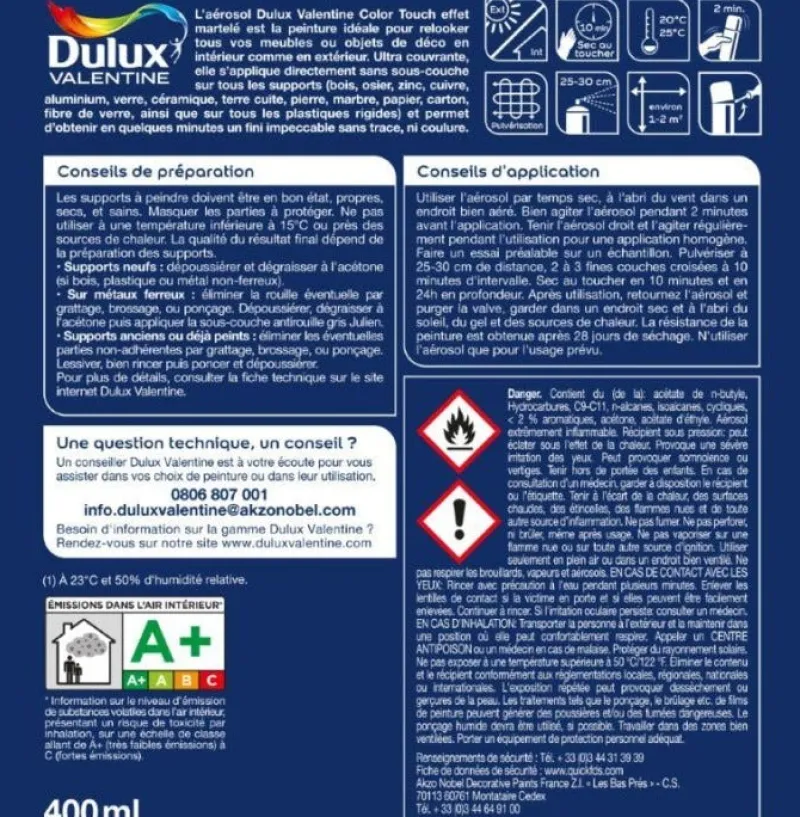 Clearance DULUX VALENTINE Peinture aérosol color touch effet martelé marron 400ml