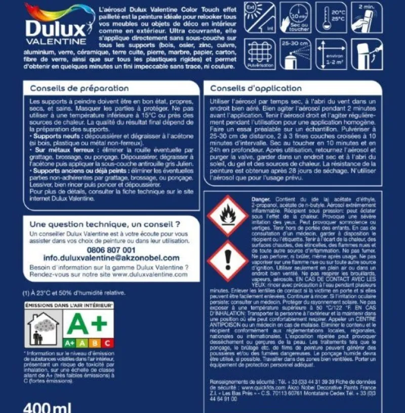 Discount DULUX VALENTINE Peinture aérosol color touch effet pailleté argent 400ml