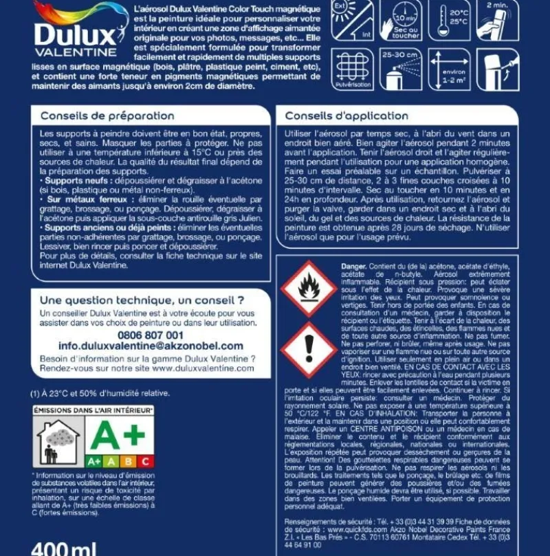 Online DULUX VALENTINE Peinture aérosol color touch effet magnétique gris 400ml