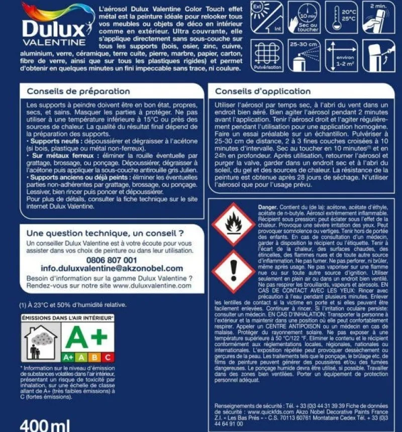 Hot DULUX VALENTINE Peinture aérosol color touch effet noir métallisé 400ml