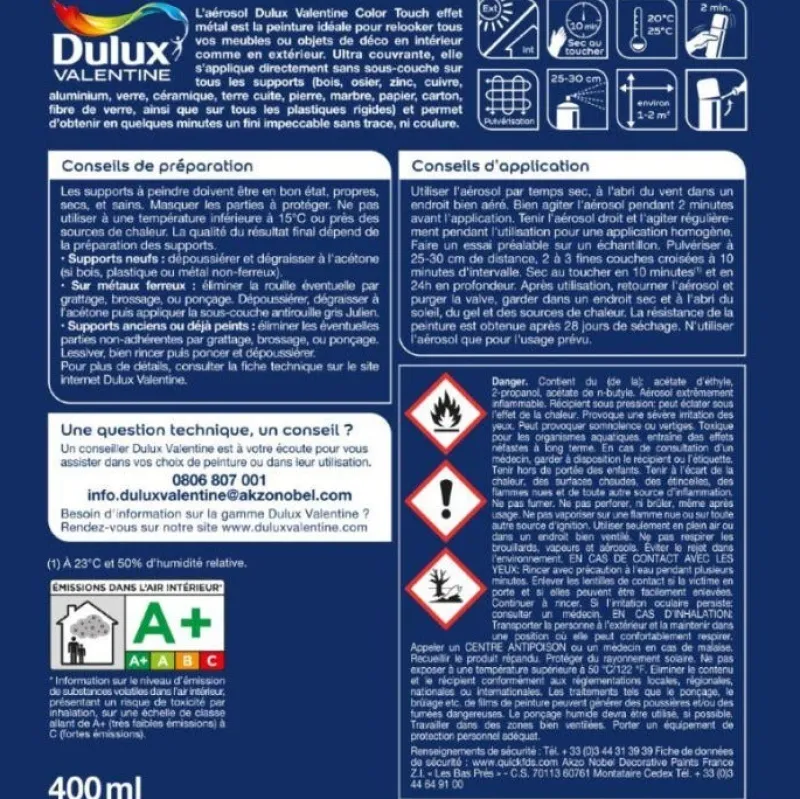 DULUX VALENTINE Peinture aérosol color touch effet métal cuivre 400ml