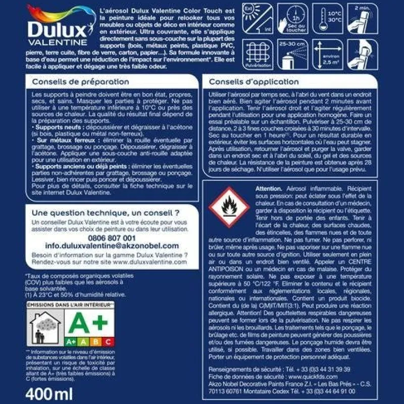 Online DULUX VALENTINE Peinture aérosol Color Touch Satin Ivoire 400ml