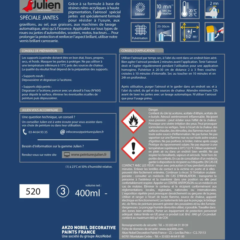 Best JULIEN Peinture Aérosol Spéciale Jantes Brillant Gris 400 ml