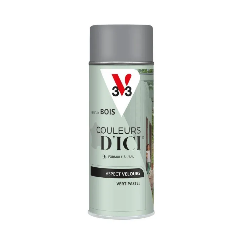 New V33 Peinture bois aérosol couleurs d'ici vert pastel 400ml