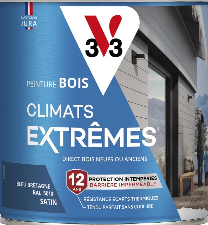 Online V33 Peinture bois Climats Extrêmes Satin Bleu breton 0.5L