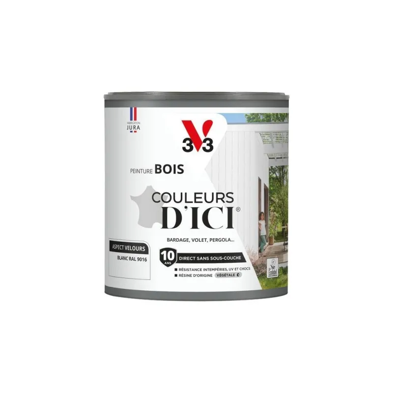 New V33 Peinture bois extérieur couleurs d'ici blanc ral9010 0,5L