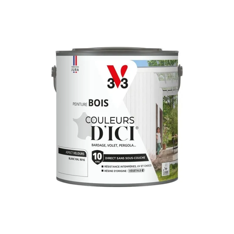 Hot V33 Peinture bois extérieur couleurs d'ici blanc ral9010 2L