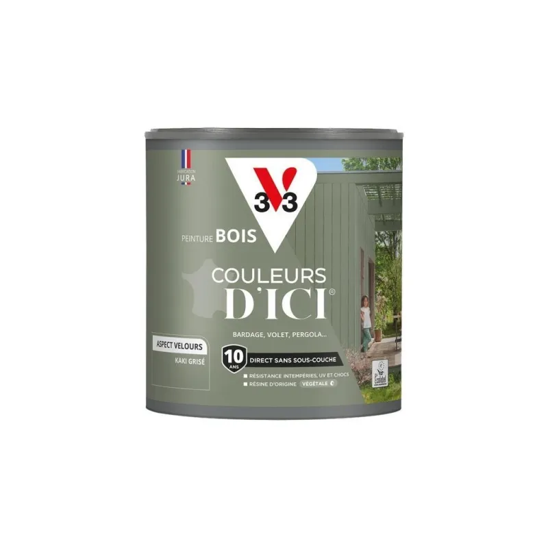 Clearance V33 Peinture bois extérieur couleurs d'ici kaki grisé 0,5L