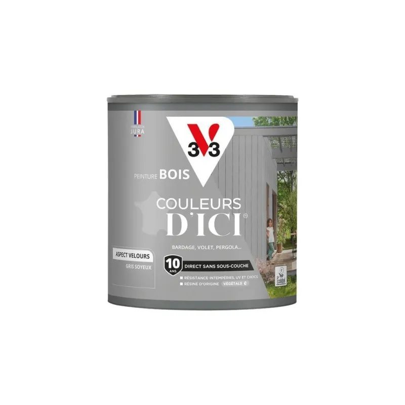 New V33 Peinture bois extérieur couleurs d'ici gris soyeux 0,5L
