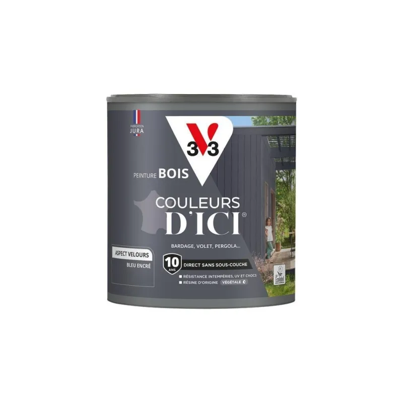 V33 Peinture bois extérieur couleurs d'ici bleu encré 0,5L