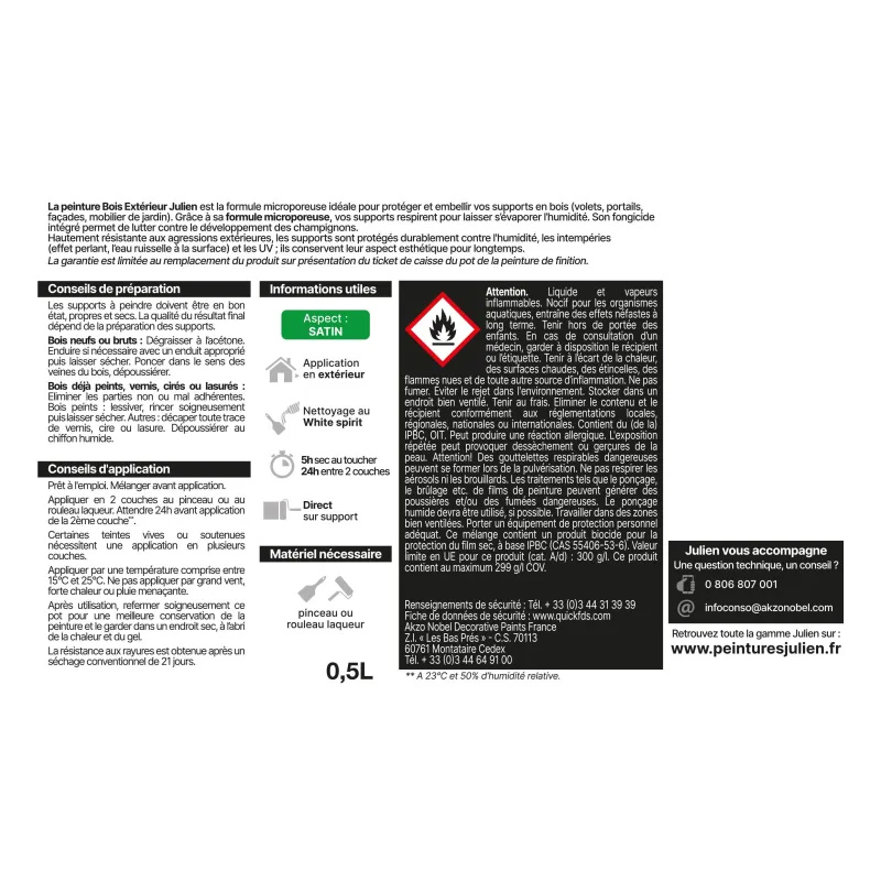 Online JULIEN Peinture bois extérieur satin base white 0,5 L