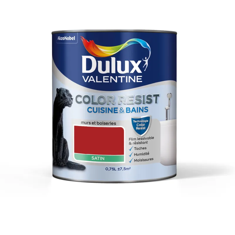 Clearance DULUX VALENTINE Peinture Color Resist Cuisine & Bain Satin Rouge Indus.0,75L