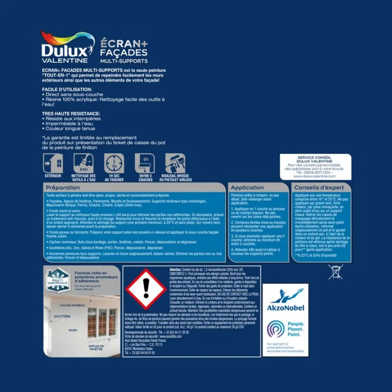 New DULUX VALENTINE Peinture Écran+ Façades multi-supports mat base clear 10L