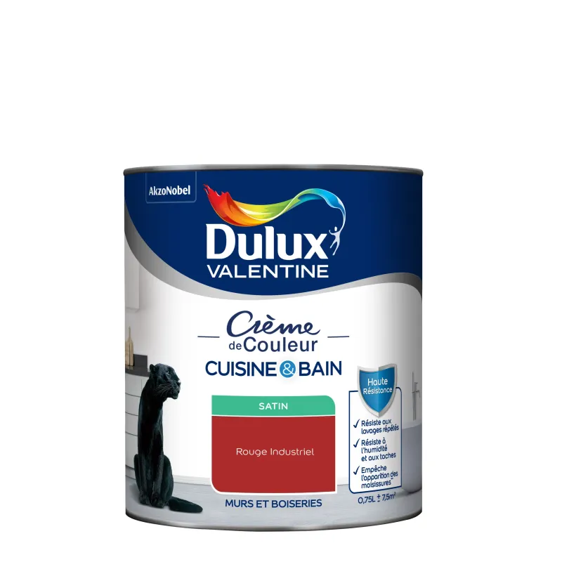 New DULUX VALENTINE Peinture Crème de Couleur Cuisine/Bain Sat Rouge Indus 0,75L