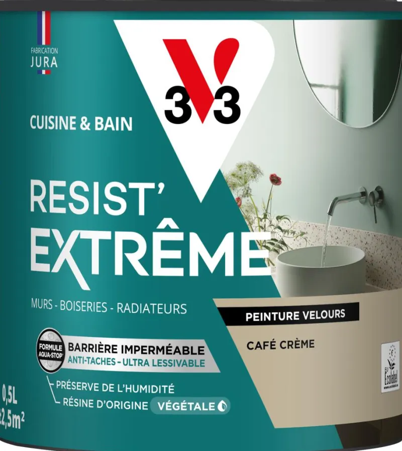 Sale V33 Peinture cuisine et bain Resist Extrême Café crème Vel 0,5L