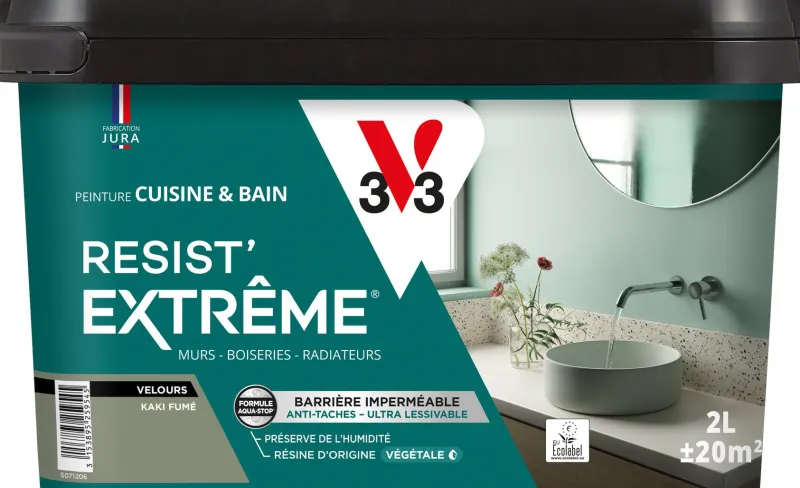 Discount V33 Peinture cuisine et bain Resist Extrême Kaki fumé Vel 2L