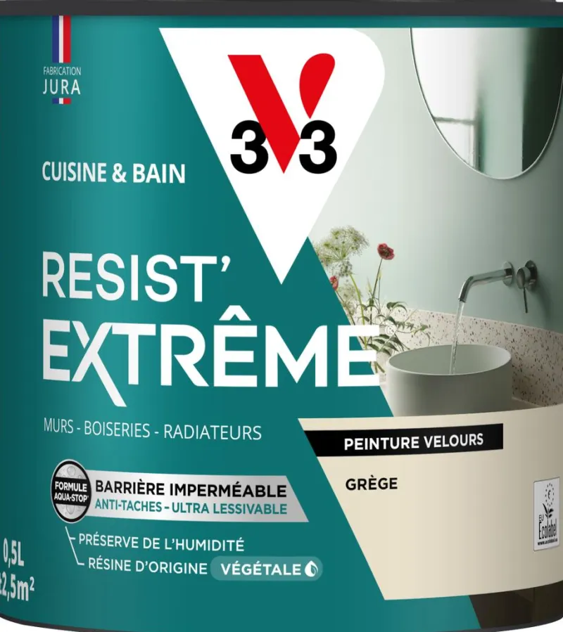 Clearance V33 Peinture cuisine et bain Resist Extrême Grège Velours 0,5L