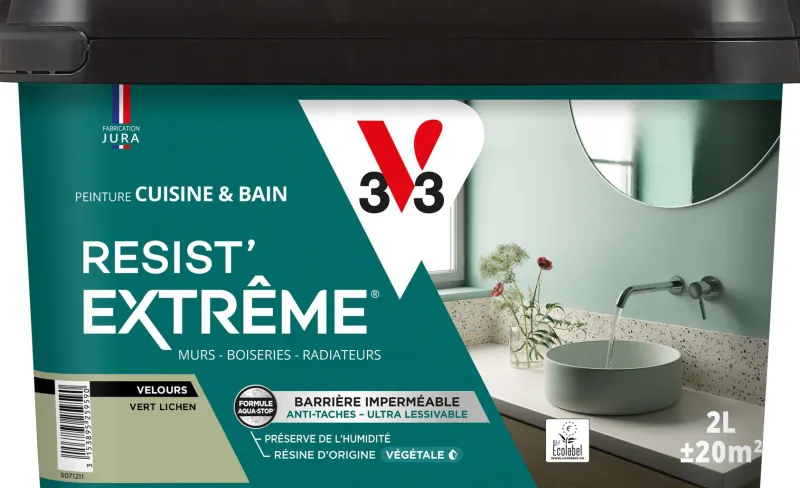 Hot V33 Peinture cuisine et bain Resist Extrême Vert lichen Vel 2L