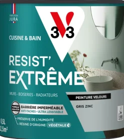 Sale V33 Peinture cuisine et bain Resist Extrême Gris zinc Vel 0,5L