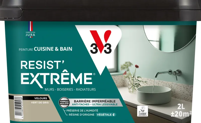 New V33 Peinture cuisine et bain Resist Extrême Vert de gris Vel 2L