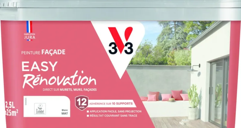 V33 Peinture Façade Easy Rénovation blanc Mat 2,5L