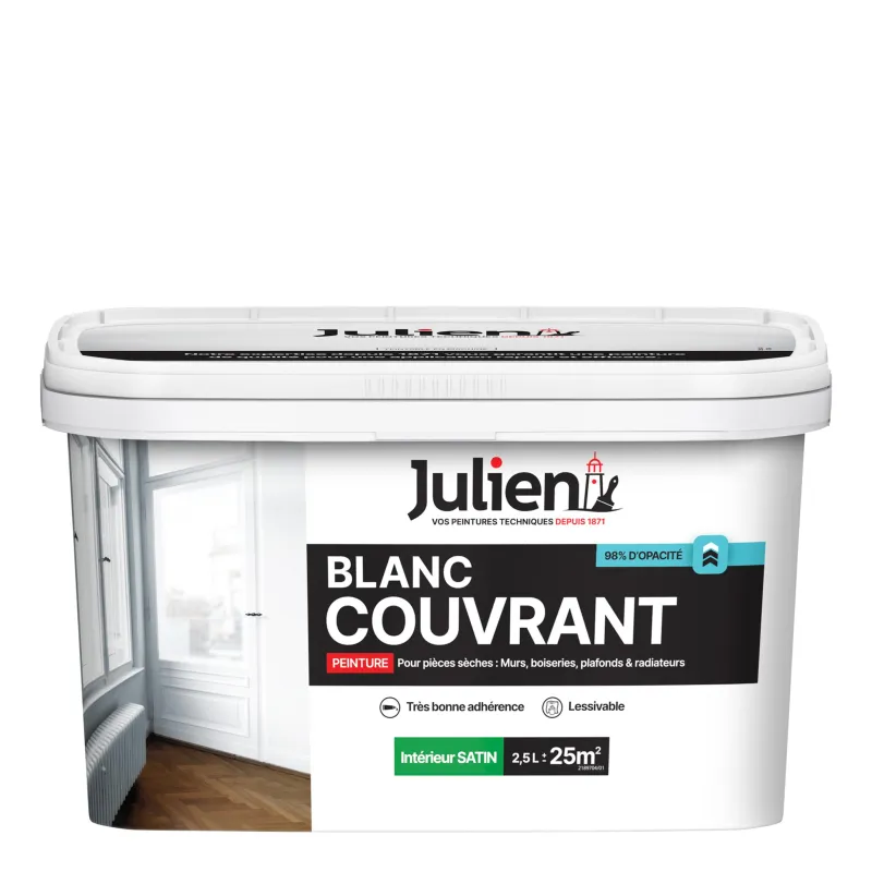 Best JULIEN Peinture intérieure Blanc Couvrant satin base white 2,5L