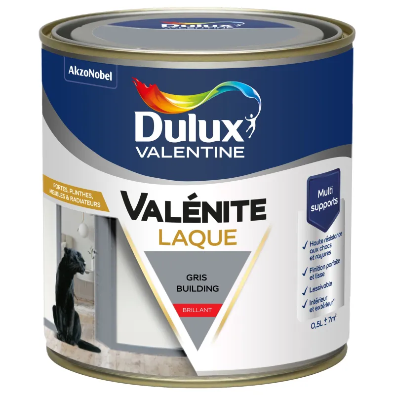 DULUX VALENTINE Peinture laque acrylique Valénite Gris Building Brill 0,5L