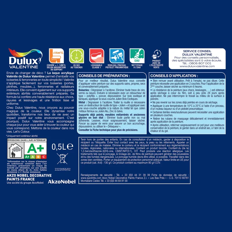 Hot DULUX VALENTINE Peinture laque acrylique Valénite Vert Basque Satin 0,5L