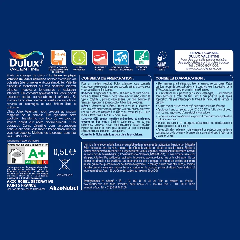 Clearance DULUX VALENTINE Peinture laque acrylique Valénite Gris Saline Brill 0,5L