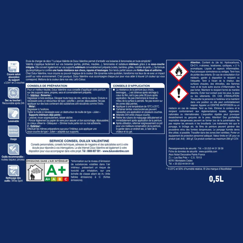Sale DULUX VALENTINE Peinture laque Valénite brillant blanc de blanc 0,5L